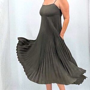 All Saints Evetta Minimalist Quiet Luxury Utilitarian Plissé Asymmetrical Dress